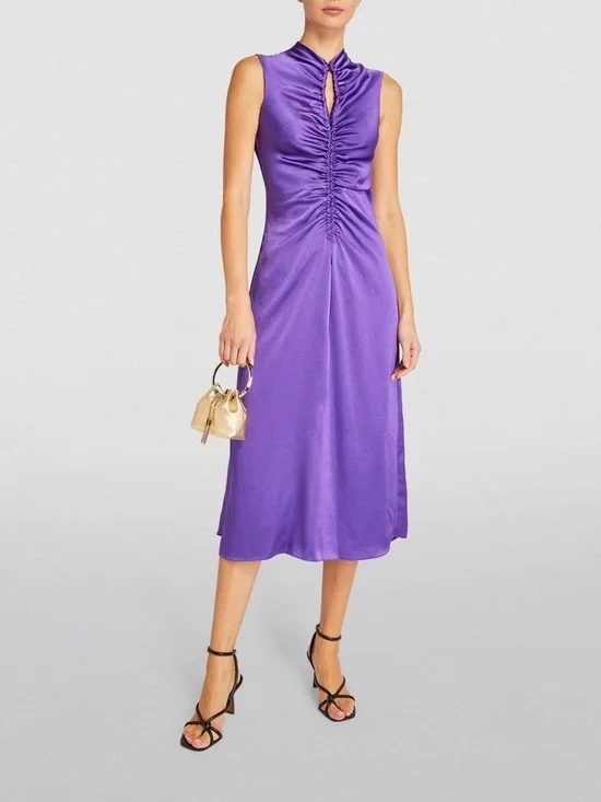 Sandro Titanic Satin Ruched Purple Dress size 36 (US 4) - Picture 2 of 12